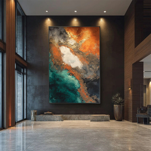 Quadri Moderni Dipinti a Mano al 100% su Tela Grande: <span class=keywords><strong>Nuvole</strong></span> Dorate e Cielo Blu - Dipinto a Olio su Tela per Decorazione Murale - Product Image 5