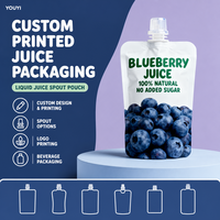 Pochettes à jus imprimées sur mesure, sachets à bec verseur pour jus de myrtille, conception et impression personnalisées, emballage de boissons pour la vente au détail