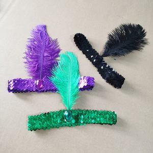 Serre-tête à paillettes pour femmes, bandeau multicolore à plumes - Product Image 6