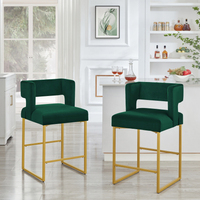 Tabourets de bar modernes réglables en velours avec dossier carré ouvert unique, lot de 2, pour hôtel, salon et usage commercial