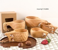 Tasse en bois Kuksa faite à la main, mug en bois avec poignées à 2 trous pour le café, le thé, le lait, le sac à dos, le camping, le bushcraft