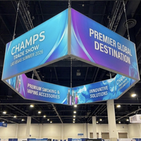 Stand d'exposition modulaire 20x20 avec éclairage arrière et enseigne suspendue pour CHAMPS Las Vegas 2027, affichages SEG rétroéclairés