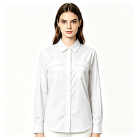 Chemise boutonnée pour femme en nylon blanc 100% premium, respirante, infroissable, décontractée, pour le bureau et l'extérieur, avec logo personnalisé