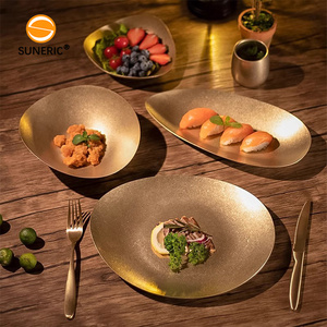 Vintage Metall Edelstahl unregelmäßig geformt Servieren Runde flache Gerichte Teller Kuchen Salat Steak Teller - Product Image 1