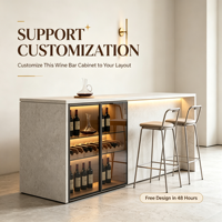 Meuble bar personnalisé Stone Island avec porte vitrée, rangement à vin, éclairage LED, étagère en bois, présentoir à carafes, bar à domicile OEM ODM
