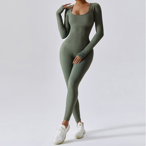 Combinaisons de Yoga grande taille sans couture pour filles, combinaisons de sport une pièce à manches longues - Product Image 2