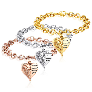 Braccialetto per Ceneri, Gioiello Funerario in Acciaio Inox, <span class=keywords><strong>Bracciale</strong></span> Urna a Forma di Cuore <span class=keywords><strong>con</strong></span> Ali d'<span class=keywords><strong>Angelo</strong></span>, Urna Commemorativa - Product Image 1