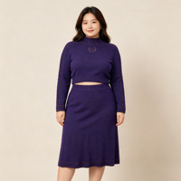 Ensemble deux pièces décontracté OEM ODM pour femme : pull ample à manches longues avec logo brodé et jupe tricotée – Tenues de haute qualité