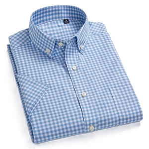 Custom Embroidered Men's Oxford Stripe <strong>Checked</strong> Plaid Work <strong>Shirt</strong> Non-Iron Twill Business Button Dress Short Sleeves Formal Office - Product Image 5