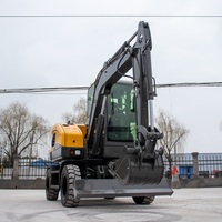 Excavator Mini Roda Kecil Harga Kompetitif HighTop, Kabin Tertutup, Ban Tahan Aus, Sasis Stabil untuk Proyek Pemasangan Pipa