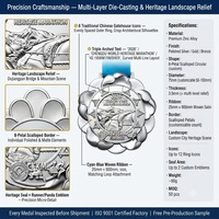 Médaille de finisseur personnalisée en métal argenté, gaufrée en 3D, pour le Marathon du Patrimoine Mondial de Chengdu, avec ruban en satin
