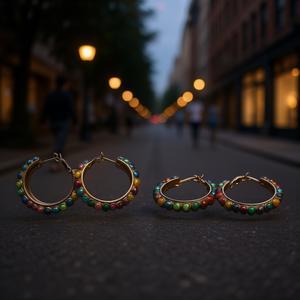 Grandi Orecchini a Cerchio con Borchie Colorate in Acciaio, Gioielli alla Moda - Product Image 3