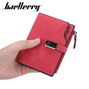 กระเป๋าสตางค์สั้นผู้หญิง Baellerry หนัง PU พับสองตอน มีซิป ใส่บัตรได้หลากหลาย สีแดง - Product Image 1