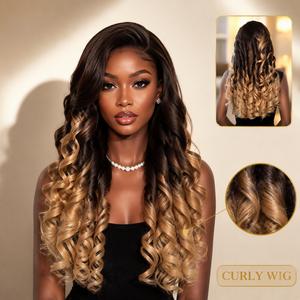 Parrucca in Capelli Umani 4/27 Marrone Biondo Ombré Ricci a Tubo Ondulati Sciolti Doppia Trama Lunga per Donna - Ingrosso Fabbrica - Product Image 1