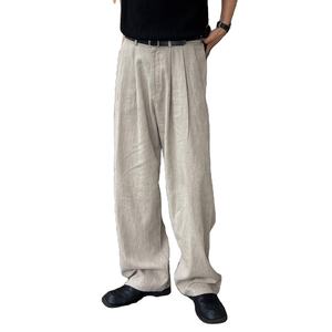 Pantalon droit en lin personnalisable de marque décontractée à la mode pour hommes pour l'automne anti-boulochage - Product Image 1