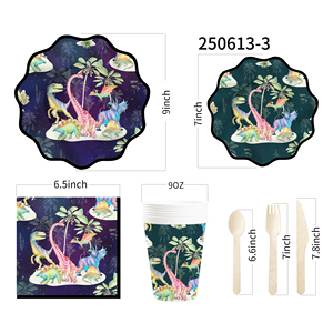 Assiettes, gobelets et serviettes en papier jetables à thème animal dinosaure DAMAI avec un ensemble de vaisselle mignon pour les fournitures de fête - Product Image 5