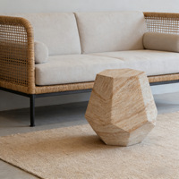 Table basse hexagonale de style méditerranéen en faux pierre, plateau en oxyde de magnésium, design minimaliste, luxe léger pour hôtels et extérieur