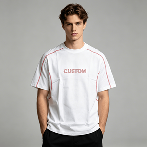 Custom <b>White</b> T-Shirt Red Stitching Box Fit Men's Summer <b>Tee</b> Full Customization OEM ODM Service - Product Image 6