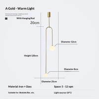 Lustre suspendu de chambre à coucher de luxe minimaliste moderne nordique, lampe créative en verre en forme de boule, LED dorée en U, très tendance