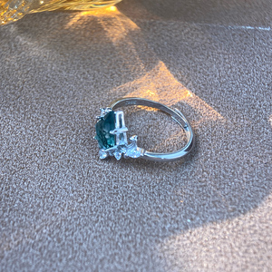 Anelli da Donna in <span class=keywords><strong>Argento</strong></span> Sterling 925 Originale con Agata Muschiata Naturale Incastonata a Griffe, Design a <span class=keywords><strong>Cuore</strong></span>, Placcati in Rodio - Product Image 4