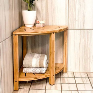 Bamboo <b>Bathroom</b> <b>Stool</b> Double Layer Storage Chair With Rack Minimalist Design For Shower And Toilet Use - Product Image 1