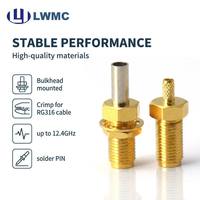 Conector RF LWMC SMA Hembra de Montaje en Panel para Cable RG316 1.35 Max, Chapado en Oro, Pedido al por Mayor, hasta 12 unidades PIN de soldadura de 4 GHz