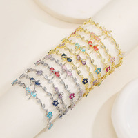 Bracelet pour femme en cuivre plaqué or 18 carats avec nœud romantique et zircon coloré en forme de fleur à cinq pétales, idéal pour mariage et soirée - Grande Vente