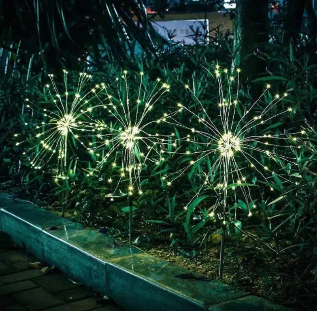 LED impermeable al aire libre alambre de cobre fuegos artificiales Starburst luz solar de jardín para paisaje decoración de Navidad