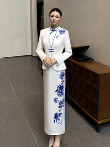 Serie de ritmo de peonía de gama alta estilo chino mujeres Cheongsam Hotel camarera ropa de trabajo y recepción uniformes de Servicio al Cliente - Product Image 6