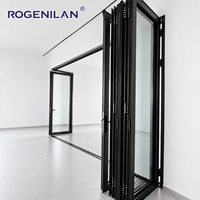 Porte pliante en verre pleine vue pour cour extérieure ROGENILAN, portes pliantes en aluminium, portes coulissantes modernes pour patio