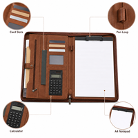Portafolio de Cuero A4 con Cierre y Asa, Calculadora, Portapapeles, Bolsa de Documentos de PU Encerado Premium para Reuniones de Negocios, con Logotipo Personalizado
