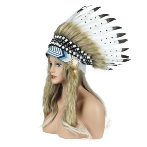 Accessoires de spectacle pour fête : Coiffe tribale indienne en plumes, Coiffe en plumes de dinde - Product Image 2