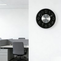 Reloj de Pared Moderno y Elegante con Esfera Negra Oscura, Metálico, de 12 Pulgadas, Cuarzo Analógico, Fácil de Leer