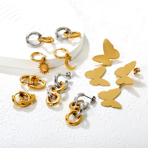 Pendientes de aro de moda de acero inoxidable con doble anillo en forma de corazón para mujer, joyería para fiestas - Product Image 1