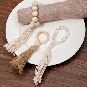 Nouvelles idées de produits <span class=keywords><strong>2023</strong></span> pure corde de chanvre faite à la main perlée gland fin ronds de serviette en gros personnalisé - Product Image 3