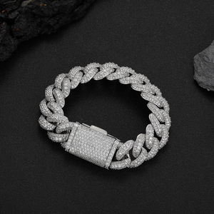 18Mm Wide Cuban <b>Bracelet</b> With Three Rows of Zirconium Classic Cuban <b>Bracelet</b> <b>Copper</b> Studded With Zirconium Tanjing Fashion - Product Image 3