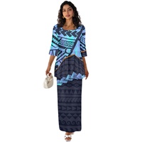 Ensemble jupe deux pièces pour femme à motif polynésien de Noël, vente en gros OEM, haut à manches courtes et jupe longue pour femmes occidentales