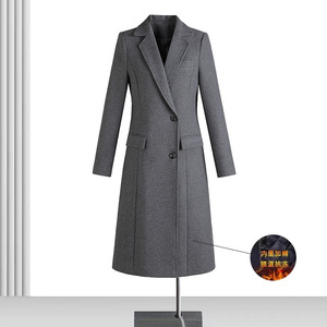 Women's Professional Winter Wool Coat Mid Length Black Hotel Uniform With Pocket Thickened Warm - Product Image 3
