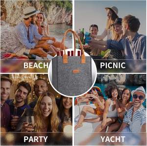 Vente en gros sac isotherme pour bouteille de vin en tissu feutre avec logo personnalisé sac isotherme pour 2 bouteilles de plage sac fourre-tout pour transporteur de vin sac de pique-nique - Product Image 5