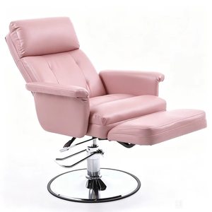 Sillón de Barbería Reclinable Contemporáneo de Cuero Sintético con Reposapiés Ajustable y Base con Bomba Hidráulica - Product Image 2