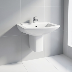 Lavabo rectangulaire demi-piedestal en céramique et porcelaine, résistant à l'eau, pour salle de bain d'hôpital - Product Image 4