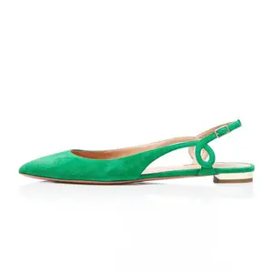 Taillingjia รองเท้าส้นเตี้ยสำหรับผู้หญิง,รองเท้าบัลเล่ต์หนังกลับเทียมหัวแหลมคลาสสิกสีเขียวลำลองขนาดใหญ่สำหรับฤดูร้อนปี2020