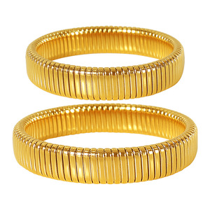 Bracelet en acier titane de style européen et américain, lignes circulaires géométriques, bijoux de mode pour femmes, style minimaliste élastique - Product Image 5