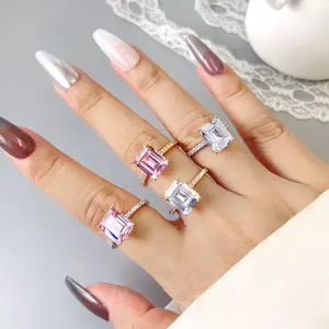 iced out rectangle diamond cut wedding finger rings woman