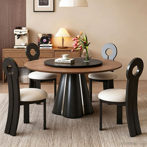 Modernes Hochwertiges Holz-Esszimmer-Set im Retro-Stil Designer Runder Esstisch Set Leicht Luxuriöser Drehbarer Esstisch - Product Image 1