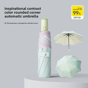 Parapluie pliant entièrement automatique double usage à coins arrondis anti-rebond, léger, protection UV, couleur unie pour le soleil - Product Image 5