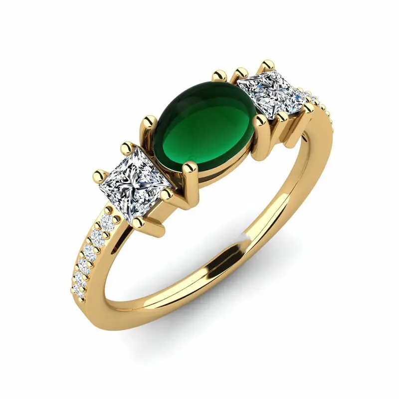 Anel de casamento dourado com anel, pedras de joia verde agata jade