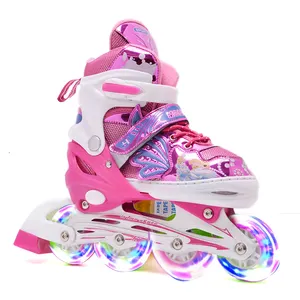 Patines en línea ajustables para niñas, traje de patines en línea de 4 ruedas, en color rosa