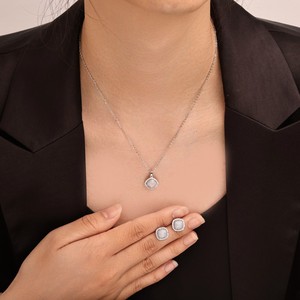 Conjunto de pendientes y collar de perlas brillantes, aleación de cobre, microincrustaciones de circonia, joyería de moda para fiesta, lujo para mujer - Product Image 2