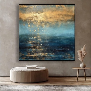 Màu xanh hải quân màu trắng nghệ thuật hiện đại vàng lá lớn nghệ thuật tường trừu tượng với khung tranh sơn dầu trên vải cảnh quan trang trí nhà - Product Image 3